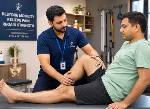 Professional knee pain assessment and physiotherapy evaluation session