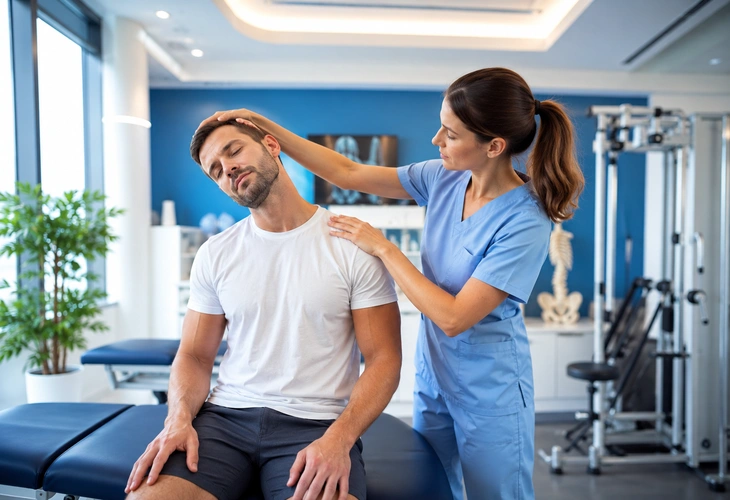 Neck pain treatment through physiotherapy rehabilitation and posture correction