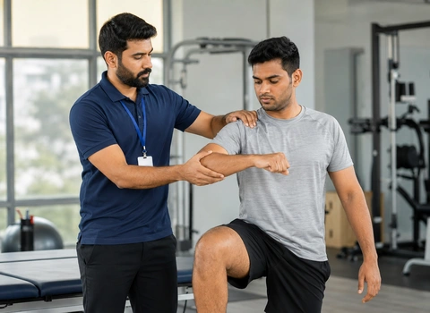 Sports injury assessment and physiotherapy evaluation session